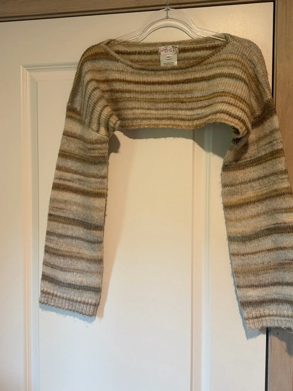 Free People Cropped Striped Crew Neck Sweater - Beige Multi